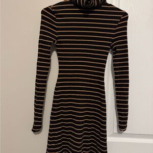 BDG Black and Tan Striped Long Sleeve Dress